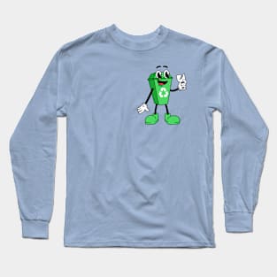 Recycling Can Cartoon Green Long Sleeve T-Shirt